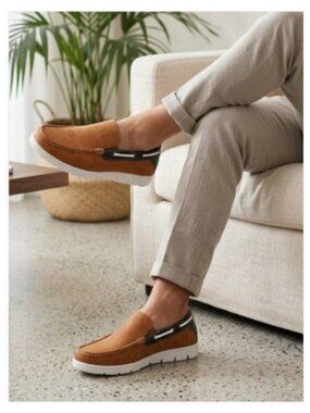 Men's Moccasins Driving Comfort Slip on Loafers Boat Shoes Tan